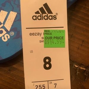 Adidas flip flops blue size 8